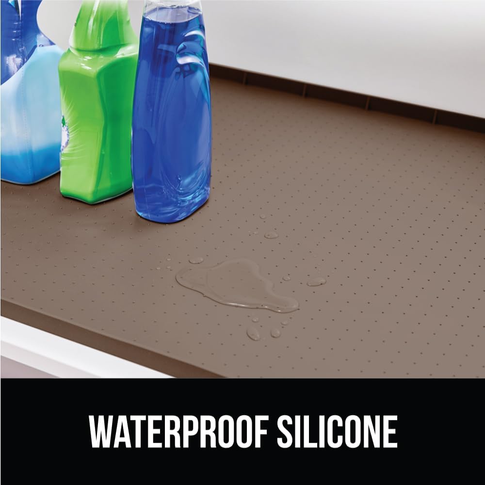 GORILLA GRIP Waterproof Silicone Under Sink Mat with Raised Lip for Kitchen and Bathroom, 34 x 22 in, Cabinet Shelf Liner Stay in Place Mats Dishwasher Safe Drawer Liner, Organizer Tray, Coffee