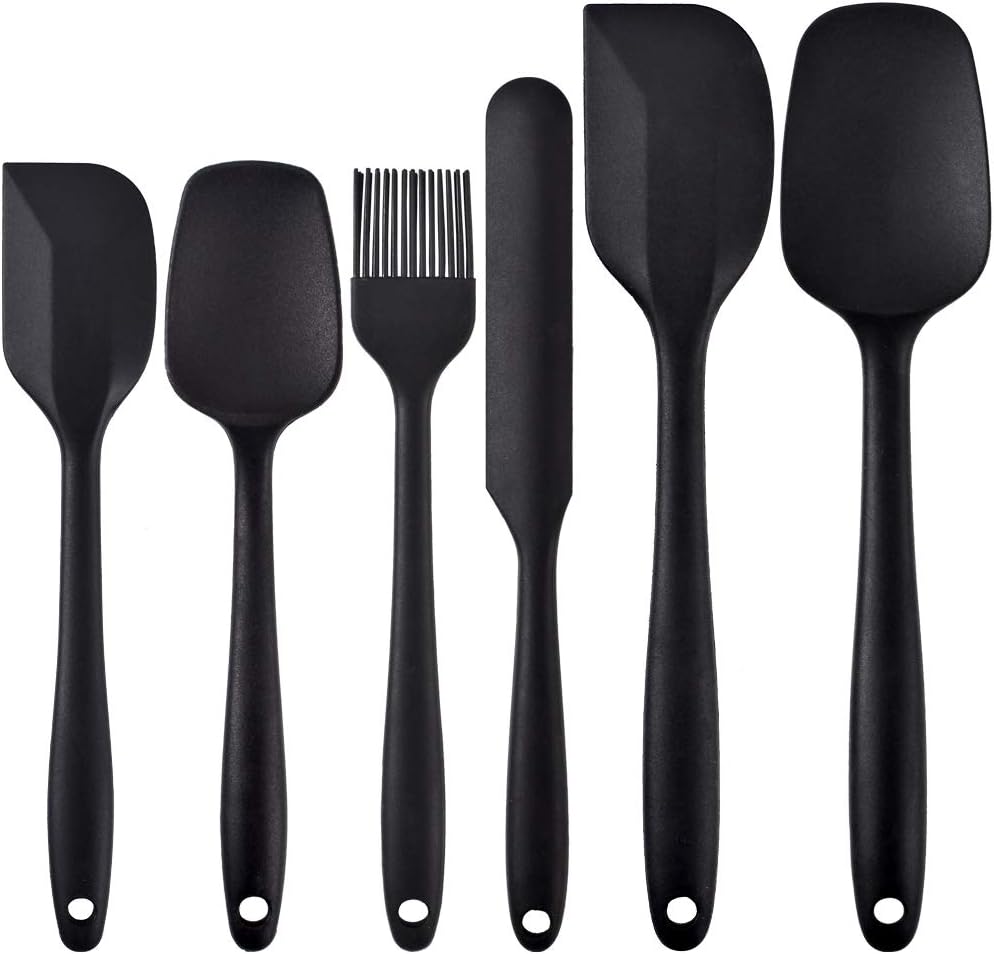 Newk Silicone Cooking Spatula Set, 6-Piece Set with One Piece Design, Nonstick Rubber Spatula Kitchen with Stainless Steel Core for Cooking, Baking, and Mixing - Black