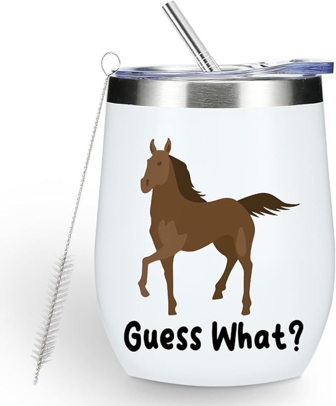 VICBOU Cute Funny 12 oz Tumbler, Wine Tumbler Insulated Wine Glass with Lid, Horse Gifts for Girls Boys Women Men Animal Lovers Horse Supplies Accessories Friendship Appreciation Christmas Birthday