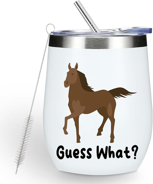 VICBOU Cute Funny 12 oz Tumbler, Wine Tumbler Insulated Wine Glass with Lid, Horse Gifts for Girls Boys Women Men Animal Lovers Horse Supplies Accessories Friendship Appreciation Christmas Birthday