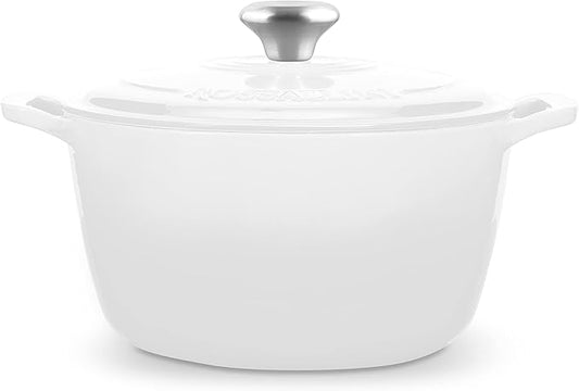 Signature Enameled Cast Iron Dutch Oven, Non-Stick Serving Pot with Tight Fitting Lid for Perfect Roasting, Baking, Sauteing, and Bread Making | 3.5Q (3.3L) - White
