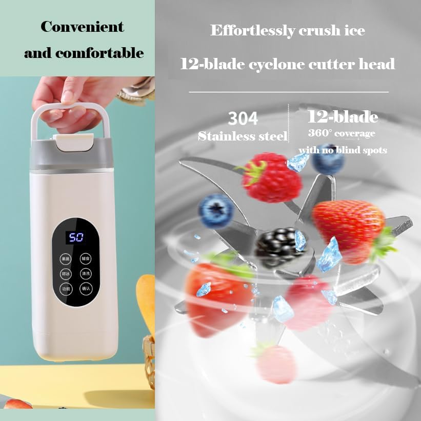 Hualisen Portable Blender for Smoothies Juice,420ML Insulated Juicer with Storage Pouch, 12 Blades Juice Cup USB-C Rechargeable,Cordless Personal Blender for Shakes and Smoothies (ZJ/Black)