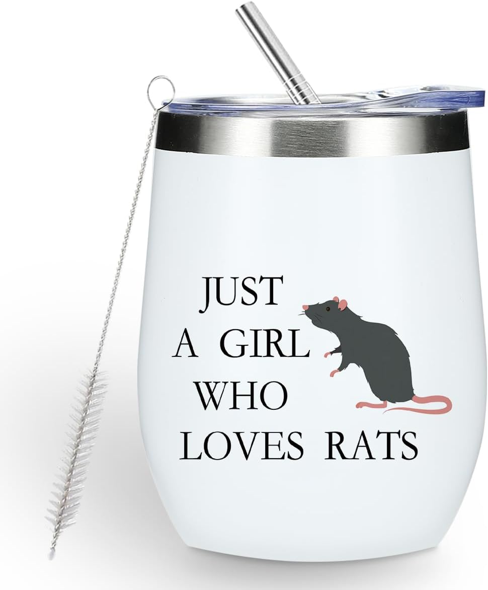 Cute Funny Rats 12 oz Tumbler, Wine Tumbler Insulated Wine Glass with Lid, Rat Gifts for Women Girls Rat Decor Stuff Merch for Friend Daughter Sister Bestie Animal Lover Friendship Christmas Birthday