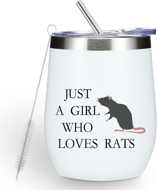 Cute Funny Rats 12 oz Tumbler, Wine Tumbler Insulated Wine Glass with Lid, Rat Gifts for Women Girls Rat Decor Stuff Merch for Friend Daughter Sister Bestie Animal Lover Friendship Christmas Birthday