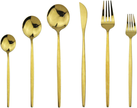 Gugrida Mirror Polished Gold Flatware, Light weight design 36Pieces Stainless Steel Cutlery Sets Service for 6 Including Forks Spoons Knives Silverware Utensils Set Tableware