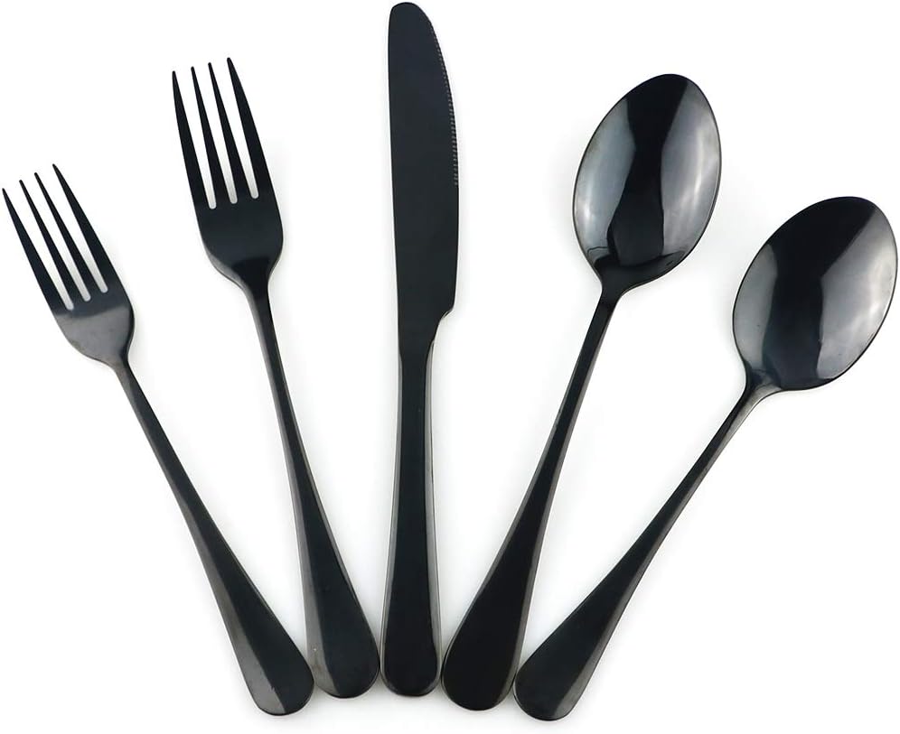 Gugrida 20-Piece Mirror Polished Reusable Utensils Vitalt Healthy & Eco-Friendly Stainless Steel Black Flatware Tableware Dinnerware Set, Shiny Cutlery Knife Fork Spoon Set, Service for 4