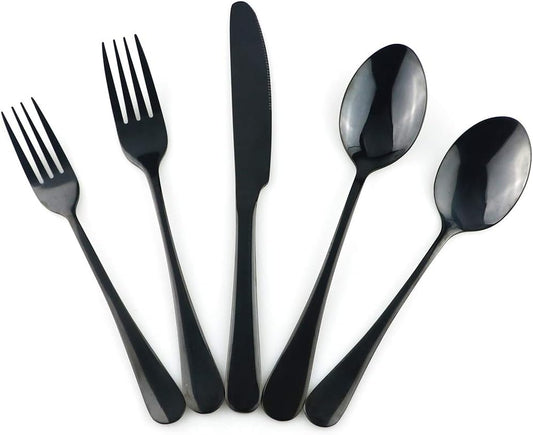 Gugrida 20-Piece Mirror Polished Reusable Utensils Vitalt Healthy & Eco-Friendly Stainless Steel Black Flatware Tableware Dinnerware Set, Shiny Cutlery Knife Fork Spoon Set, Service for 4