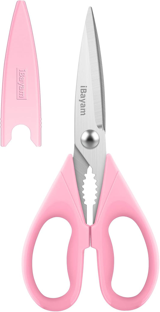 iBayam Kitchen Scissors All Purpose Kitchen Shears 8.5"" Cooking Scissors with Sheath, Pink Kitchen Accessories, Household Appliances Home Essentials, Kitchen Gadgets Utensils, House Decor, 1-Pack