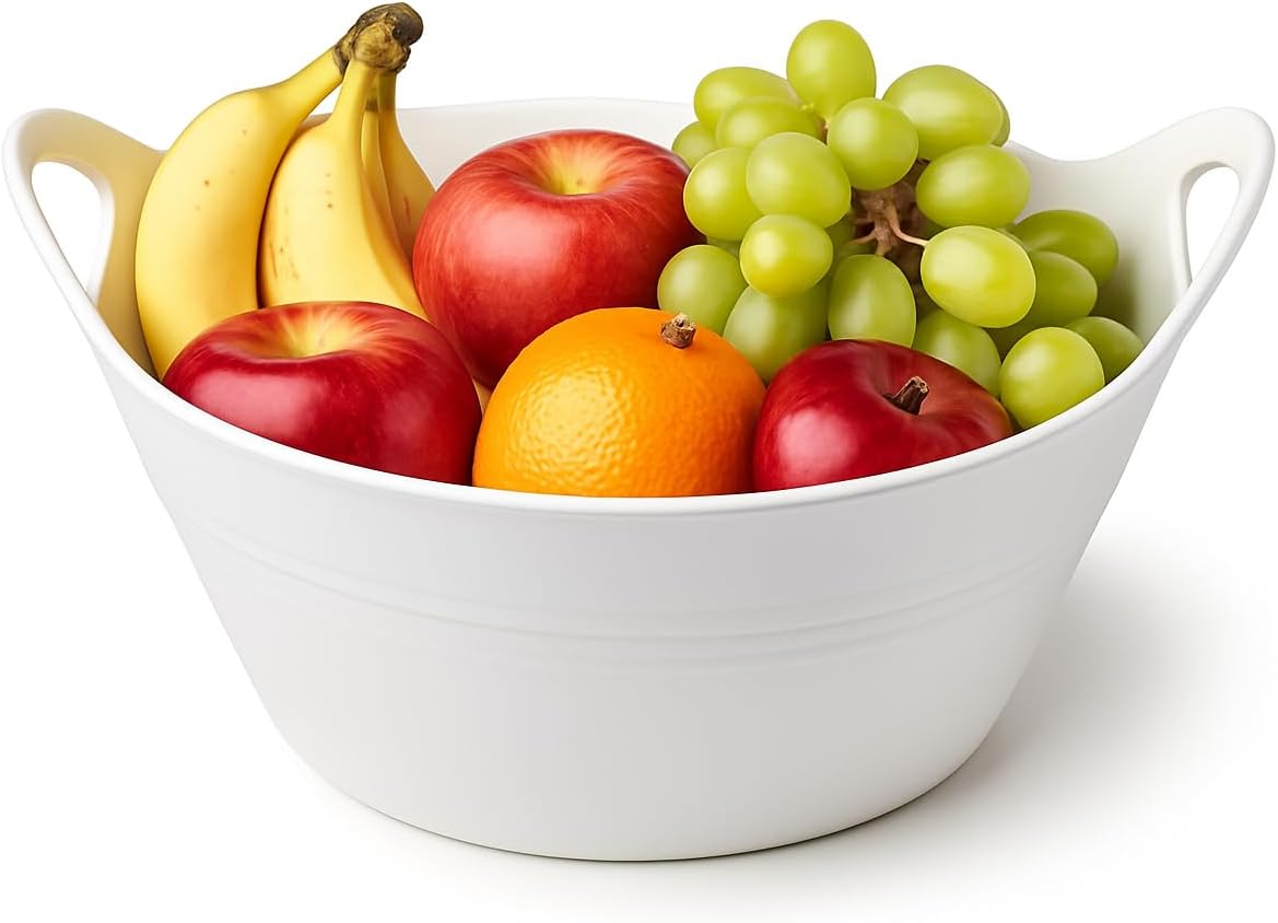 Mintra Home Plastic Bowls with Handles (4.5L Large, 2 Pack, White) – 11.25”W x 5”H (6.75”H with Handles)