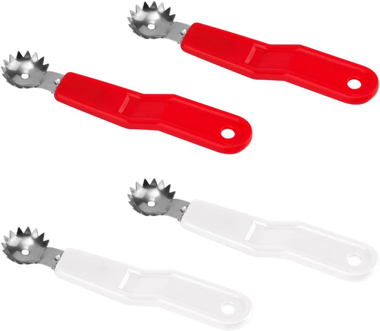 4pcs Stainless Steel Strawberry Hullers, Tomato Corer Tool Fruit & Vegetable Stem Remover with Sharp Teeth Kitchen Tool for Strawberries Tomatoes & Cherries (White, Red)