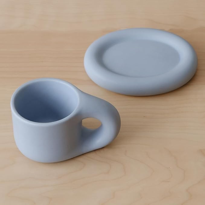 WENSHUO Chubby Funny Coffee Mug, Novelty Cute Cup and Saucer, Matte Crème, 9 oz (Matte Blue)