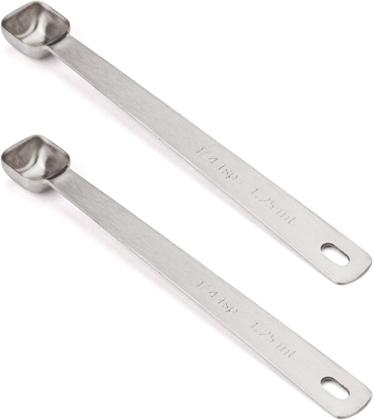 2PCS 1/4 Teaspoon(1/4tsp, 1/12tbsp, 1.25ml) Single Tiny Square Bowl Measuring Spoon, Small Individual Stainless Steel Measure Spoons Only