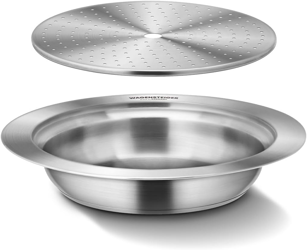 Stainless Steel Steam Food Warmer Pan with Perforated Tray, Food Steamer, Multipurpose Cooking Pan for Steaming, Boiling, and Warming Food, Korean Style Communal Food Dishes (Silver, 20.6cm / 8.12inch)