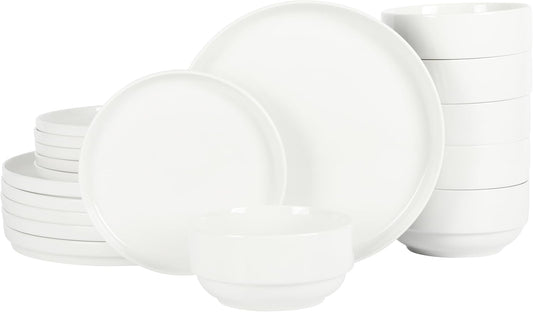 Gibson Home Rothernberg 18-Piece Stackable Porcelain Dinnerware Set, Service for 6 – White Plates and Bowls, Microwave & Dishwasher Safe