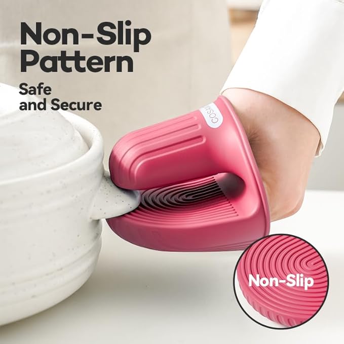 Silicone Oven Mitts Heat Resistant Mini Oven Gloves and Pot Holders Set for Kitchen Non Slip Waterproof Pinch Grips for Cooking and Baking Set of 2