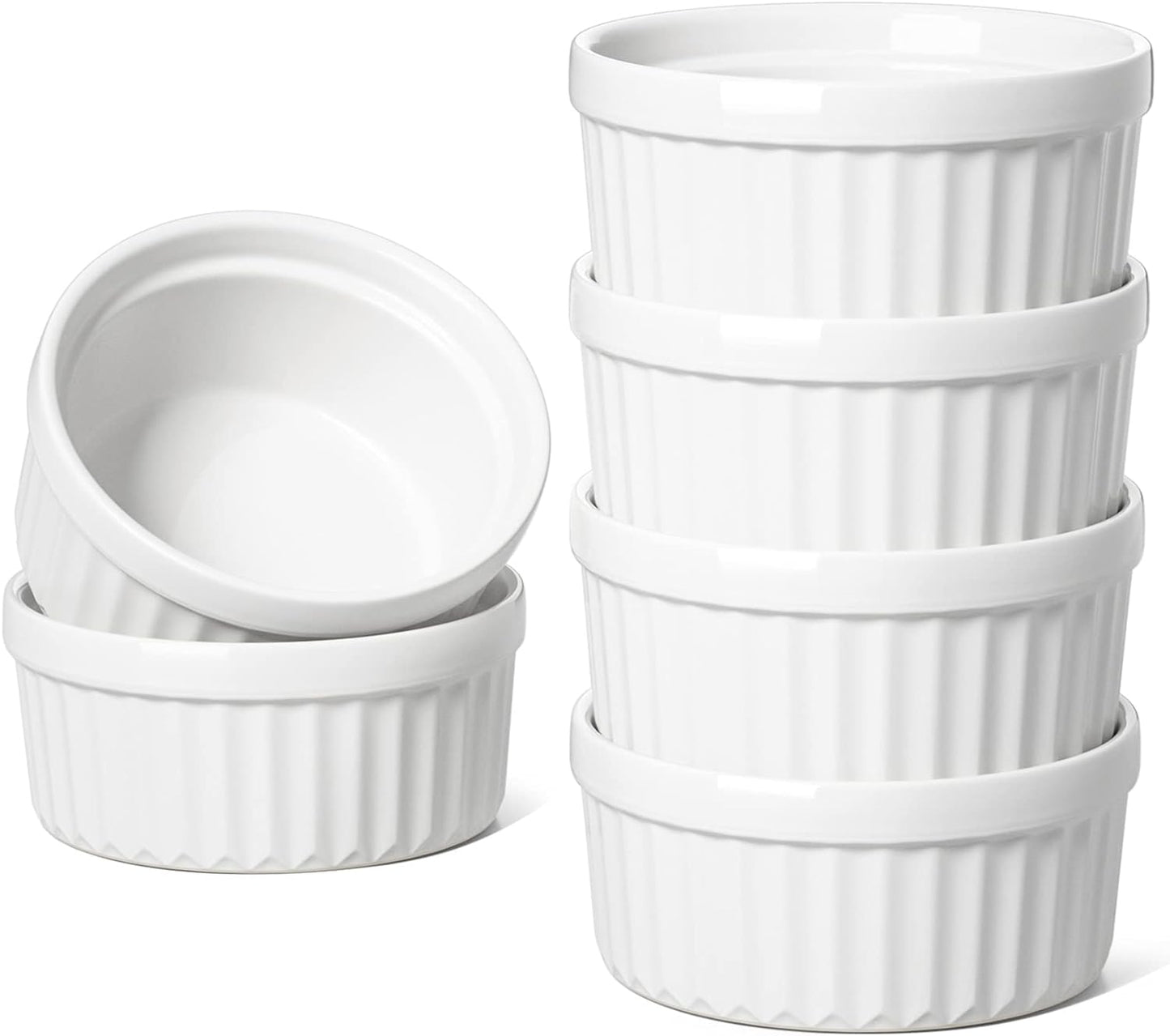 LE TAUCI Ramekins 4 OZ Oven Safe, Creme Brulee Ramekins, Pudding Custard Cups Souffle Ramiken, Dipping Sauce Dishes, Ceramic Ramekin Bowls Set of 6, White