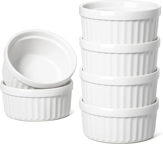 LE TAUCI Ramekins 4 OZ Oven Safe, Creme Brulee Ramekins, Pudding Custard Cups Souffle Ramiken, Dipping Sauce Dishes, Ceramic Ramekin Bowls Set of 6, White