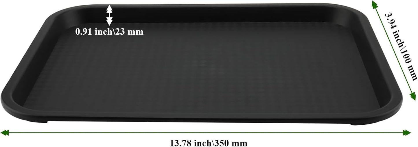 10 Pack 14x10 Inch Black Fast Food Tray, Large Rectangular Restaurant Serving Trays, Plastic Cafeteria Trays School Lunch Trays