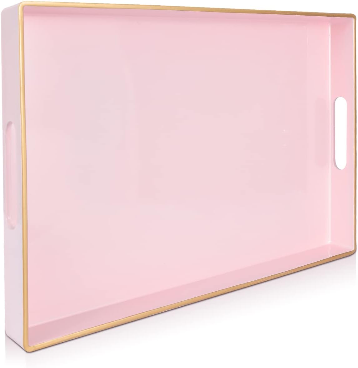 Gifturbo Pink Serving Trays,Decorative Serving Tray with Handles, Coffee Table Rectangular Trays Plastic Tray for Ottoman Bathroom,Living Room, 15.7” x 10.2” x1.37”