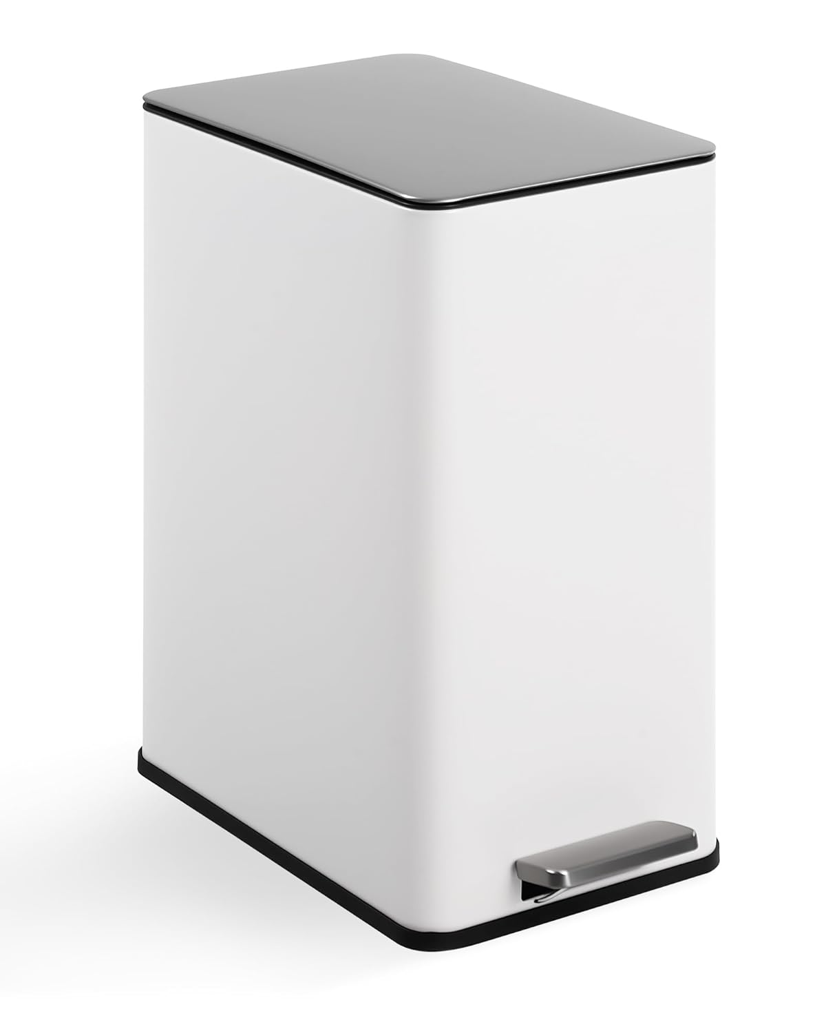 4 Gallon Stainless Steel Trash Can with Soft Close Lid, Step-on Bathroom & Kitchen Garbage Bin, Compact Slim Design with Removable Inner Bucket for Office, Living Room