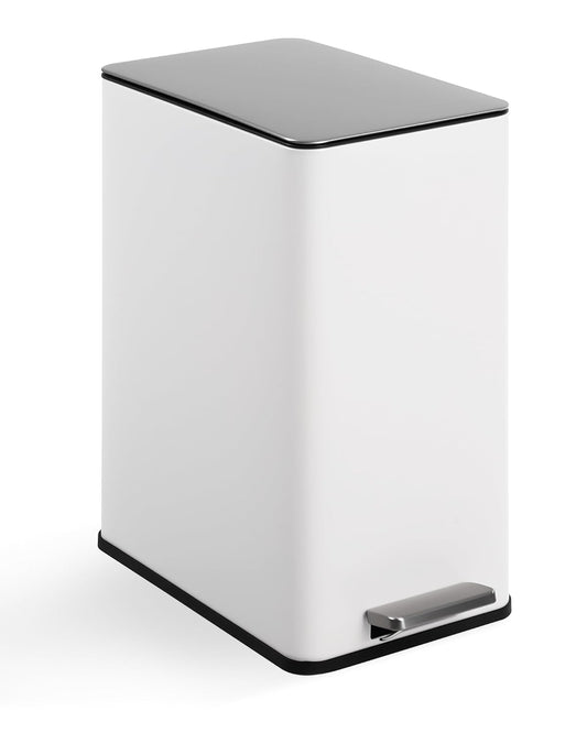 4 Gallon Stainless Steel Trash Can with Soft Close Lid, Step-on Bathroom & Kitchen Garbage Bin, Compact Slim Design with Removable Inner Bucket for Office, Living Room