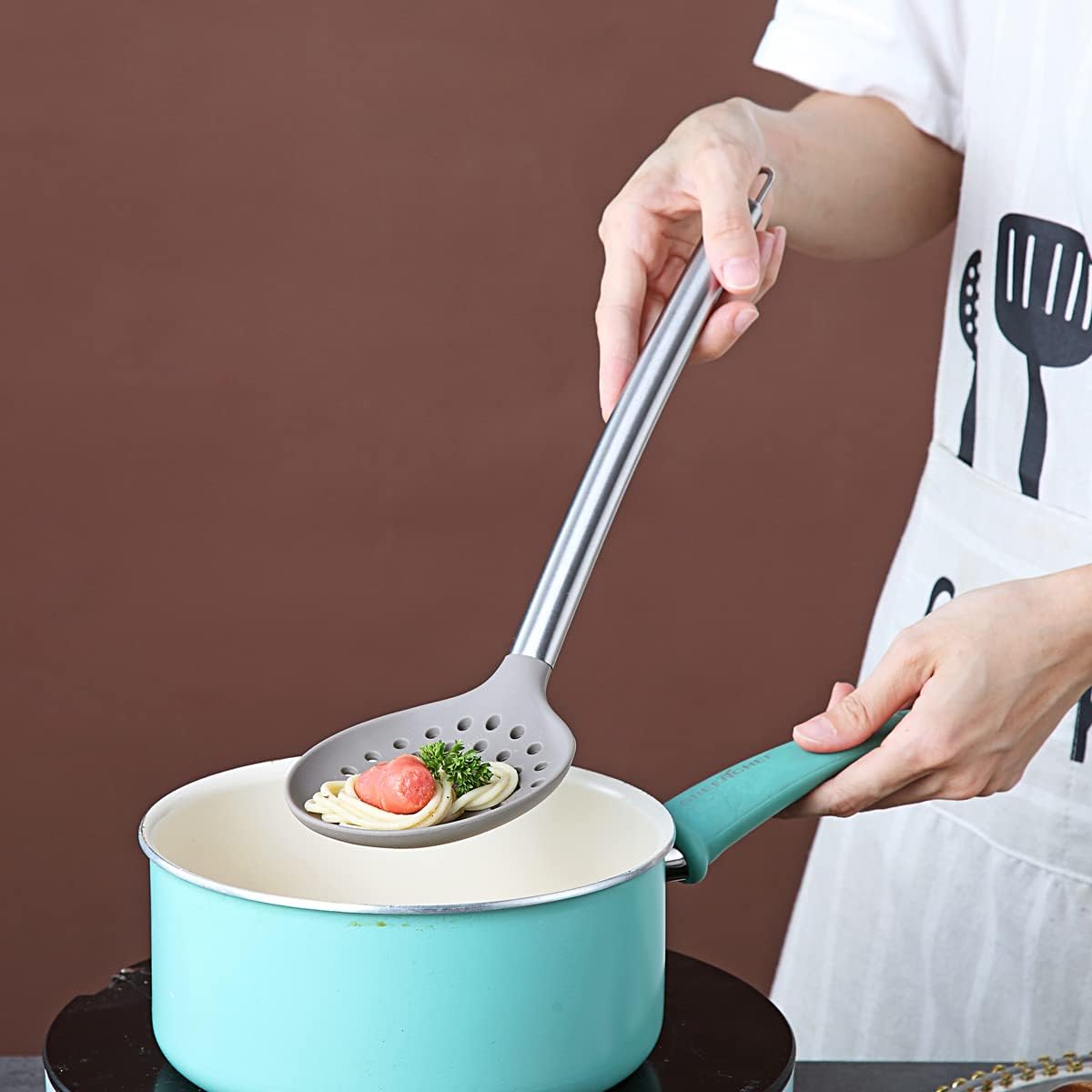 Berglander Skimmer, Non-stick Silicone Strainer, Kitchen Cooking Skimmers For Non-Stick Cookware, Dishwasher Safe, Easy to Clean