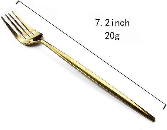 Gugrida Mirror Polished Gold Royal Dessert Fork Salad Forks Medium Forks, Light weight design Stainless Steel Flatware Cutlery Set for 6, 7.28-Inch