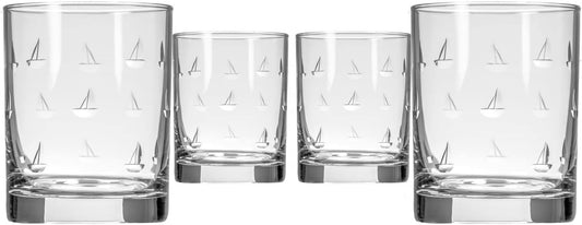 Rolf Glass Sailing Double Old Fashioned Glass 13 ounce | Engraved Whiskey Glass | Lead-Free Glass Tumbler | Etched Whiskey Tumbler Glasses | Proudly Made in the USA (Set of 4)