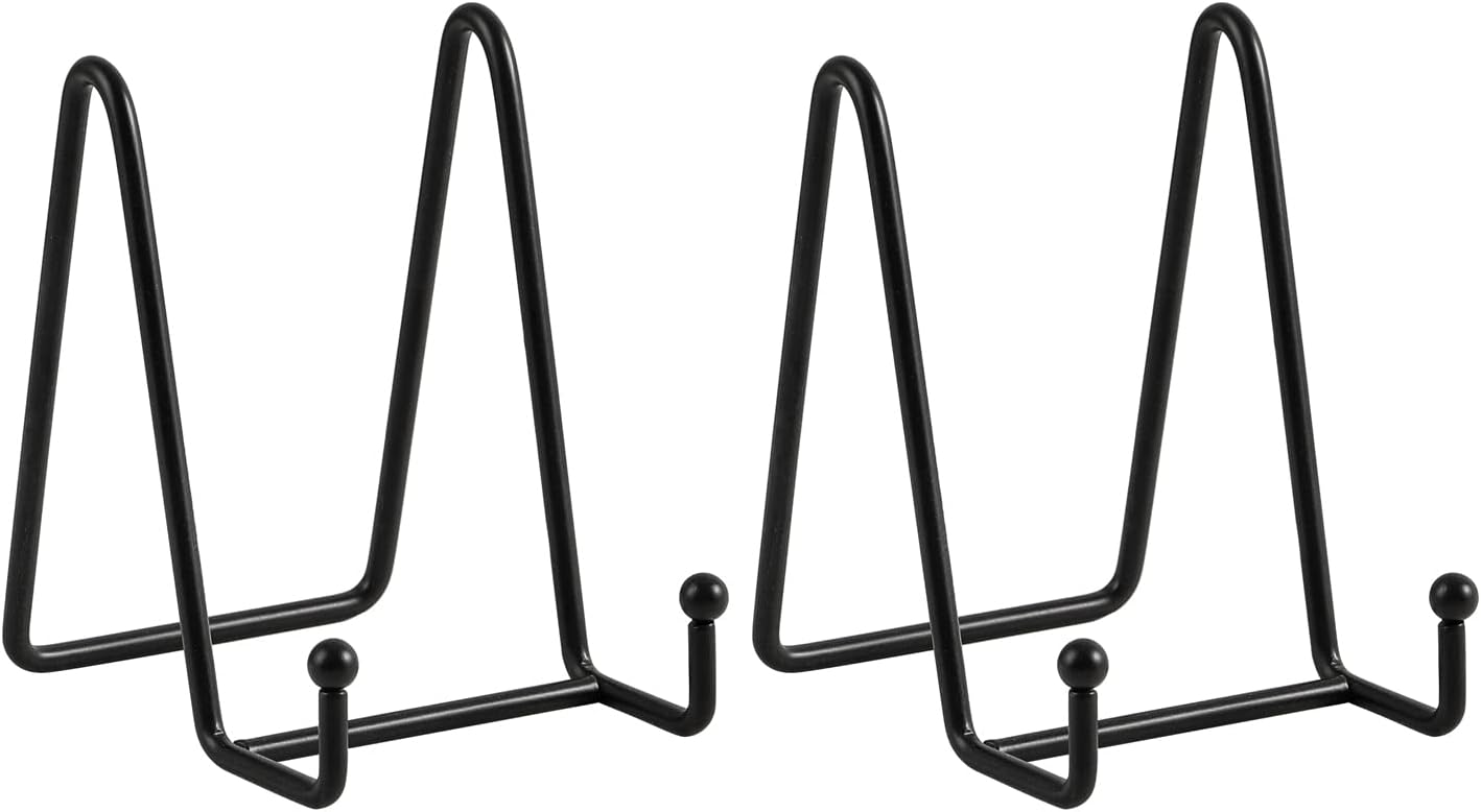 LIONWEI LIONWELI Plate Display Stand Easel Holders - 4.5" Tabletop Metal Stands for Decorative Plates, Photos & Picture Frames - Black, 2-Pack