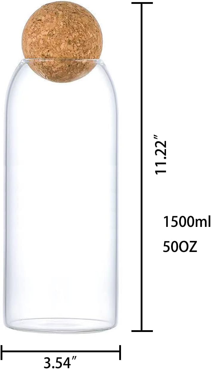 1500ML/50Oz Clear Glass Bottles, Glass Food Storage Containers with Airtight Round Cork, Decorative Sealed Jar Organizer Holder with Wooden Lid for Candy, Cookie, Nut, Spice, Tea, Coffee Bean
