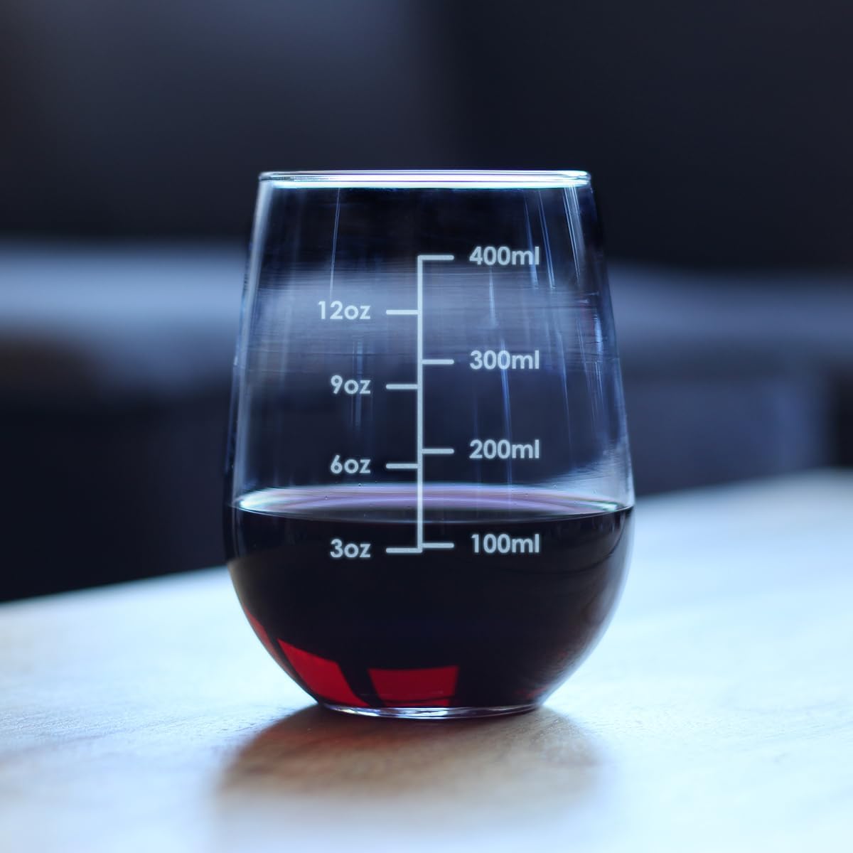 Custom Wine Measuring Cup - Personalized Stemless Wine Glass - Engraved Measurement Lines for Portion Control - Ounces and Metric - Large 17 Ounce - Customized Wine Glass Gift