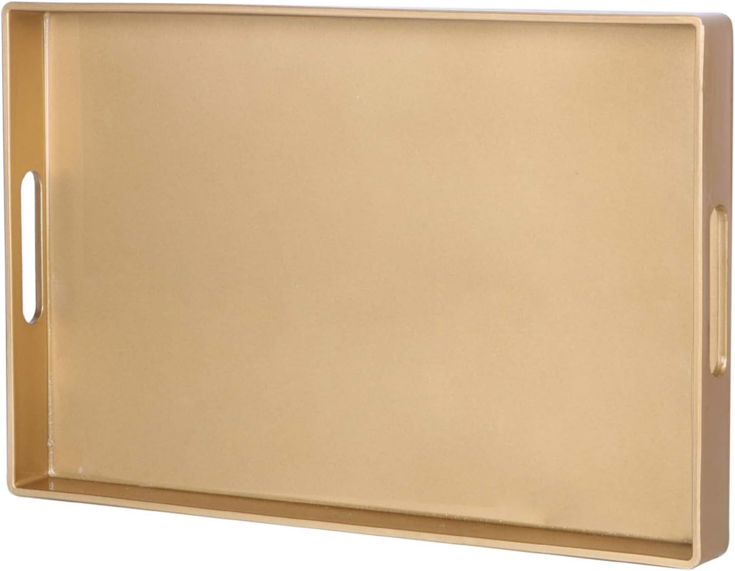 Zosenley Decorative Tray, Rectangular Plastic Tray with Handles, Modern Vanity Tray and Serving Tray for Bathroom, Kitchen, Ottoman and Coffee Table, 15.6" x 10.2"(Gold)