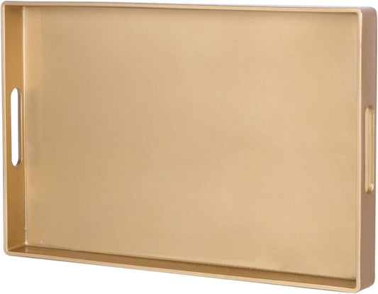 Zosenley Decorative Tray, Rectangular Plastic Tray with Handles, Modern Vanity Tray and Serving Tray for Bathroom, Kitchen, Ottoman and Coffee Table, 15.6" x 10.2"(Gold)