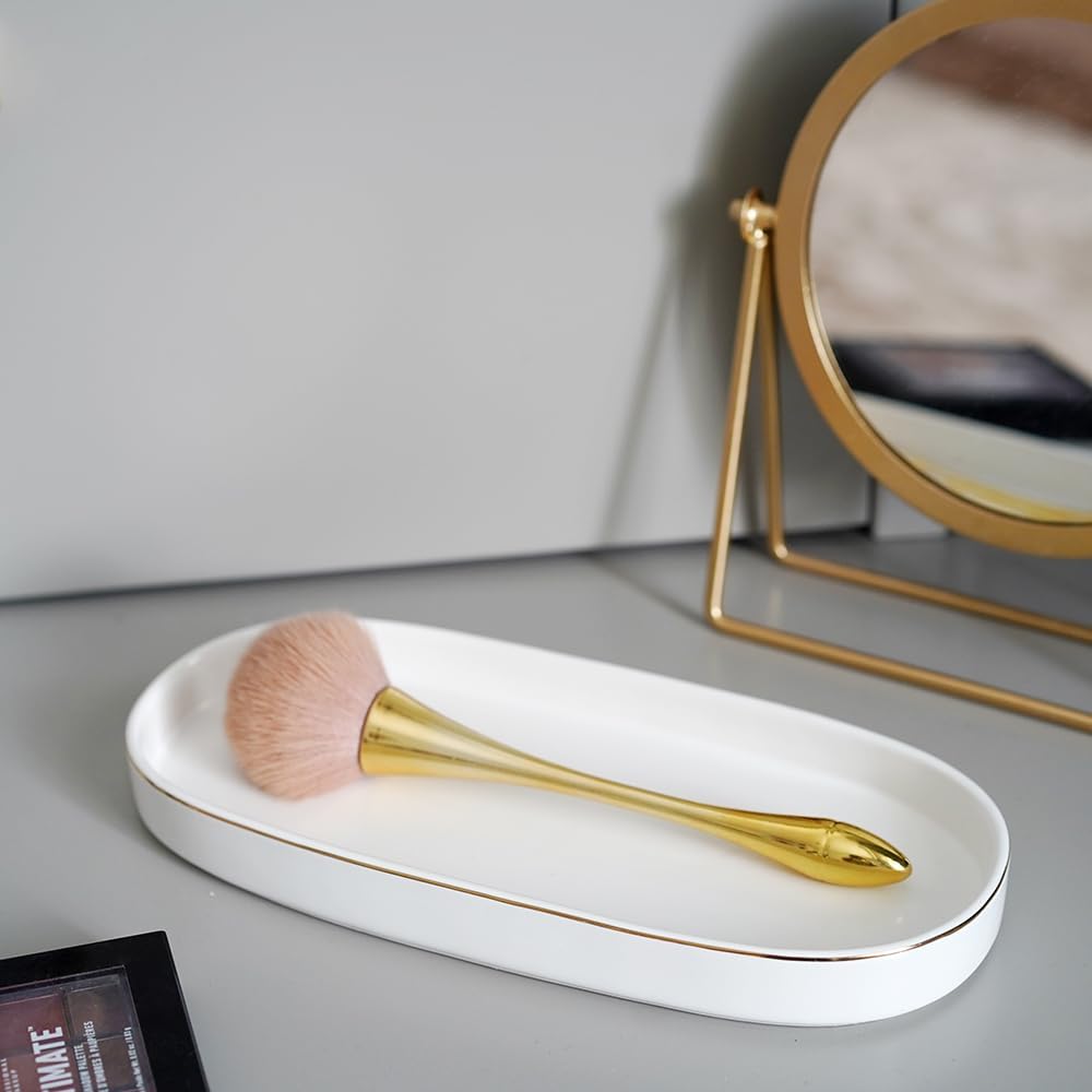 10x5 Bathroom Vanity Tray, Oval Ceramic Decorative Perfume Candle Tray for Bathroom/Kitchen Counter, White