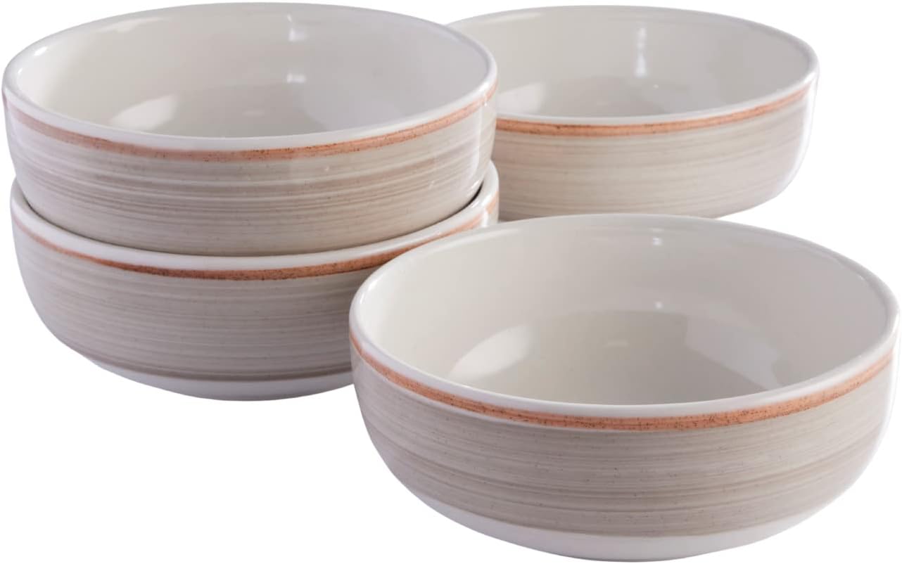 Corona 4 dinnerware Bowls Set |Gray Caoba 12.8 oz - 380cc|service for 4|Ceramic|Hand Painted| Set 4 Bowls|Cerámica (Grey Caoba, 4-Piece | Bowl)