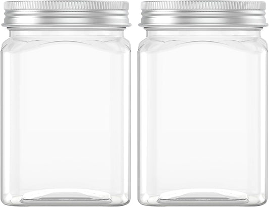 24 Oz Clear Plastic Jars 720mL Plastic Containers Reusable Empty Storage Jars with Lid for Household and Kitchen Organizing, 2 Pack