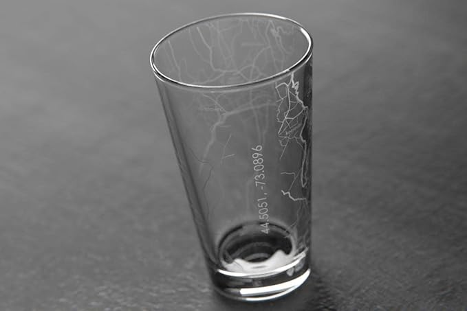 Well Told Engraved Burlington Vermont Map Pint Glass, Etched Beer Gift (16 oz, Clear) City Map Pint, Custom City Glassware, Gifts For Beer Lovers