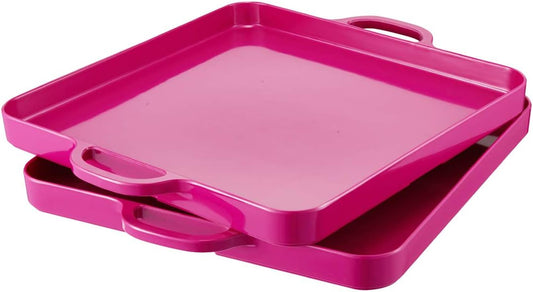 Square Serving Trays with Handles Melamine Hot Pink 12.5x12.5 Inch Spill Proof Kitchen Eating Trays Set of 2 for Cafeteria Cafe Food Appeizer Dessert Snack Dinner Lunch Breakfast,TR12-02