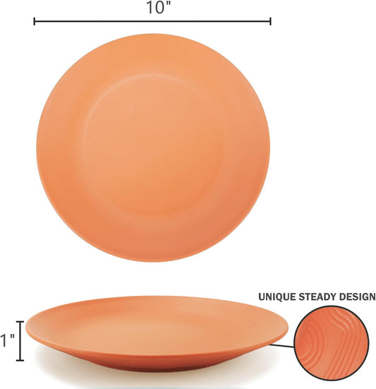 Homienly Flat Dinner Plates Set of 8 Alternative for Plastic Plates Microwave and Dishwasher Safe Wheat Straw Plates for Kitchen Unbreakable Kids Plates(Orange, 10 inch)
