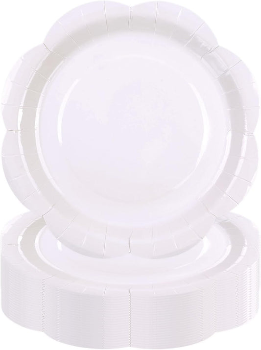 30 Pack White Paper Plates 9 Inch, Disposable Scalloped Plates Cake Dessert Plate for Dinner Baby Shower Wedding Bridal Shower Birthday Party Supplies (White, 9 inch)