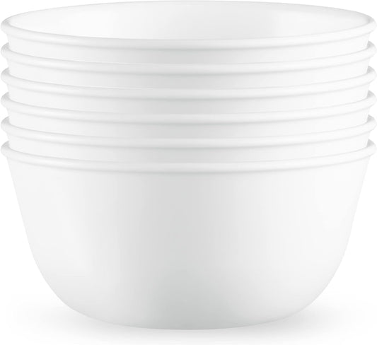 Corelle Vitrelle 28-oz Soup/Cereal Bowls Set of 6 Chip & Crack Resistant Dinnerware Bowls for Soup, Ramen, Cereal and More, Triple Layer Glass, Winter Frost White