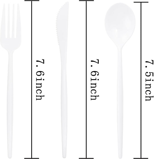 Supernal 180PCS White Plastic Silverware,White Utensils Set Disposable,Disposable Silverware Include 60 Forks,60 Knives,60 Spoons,Heavy Duty Party Cutlery for Birthday,Dinner,Wedding