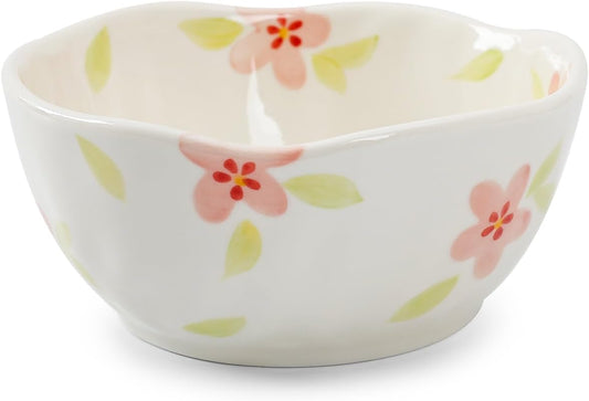 Koythin Ceramic Cereal Bowl, Cute Flowers Pattern Kitchen Bowls for Cereal, Salad, Pasta, Soup, Dessert, Serving, Home Decor, Microwave and Dishwasher Safe (Retro Pink Flower)