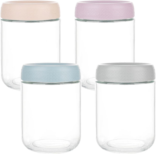 BCnmviku 16 oz Mason Jars Overnight Oats Containers with Lids, 4 PACK Glass jars with Airtight Lids, Wide mouth Mason Salad Spice jars, Glass Food Storage Containers for Snacks Yogurt Spice Sugar