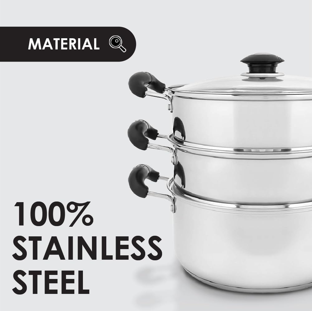 CONCORD 10" Stainless Steel 3 Tier Steamer Steaming Pot Cookware 24 CM (Induction Compatible)