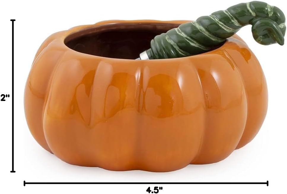 Boston International Ceramic Bowl and Stainless Steel Spreader, 4.5 x 2-Inches, Fall All Over