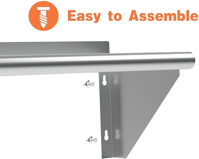 Stainless Steel Wall Mounted Shelf 12 x 30 inch Heavy Duty 250 lb Metal Shelf, Commercial Food Service Storage Rack Shelves for Kitchen, Restaurant, Laundry Room and Home