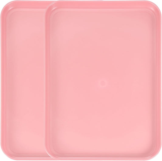 uxcell 2Pcs Plastic Serving Trays, 12.2 x 8.7 Inch Rectangle Food Trays Serving Cafeteria for Kitchen Restaurant Coffee Fruit Burger Lunch Dessert, Pink