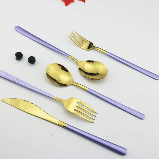 JASHII SUS304 Stainless Steel Flatware Cutlery Set For Home Kitchen Restaurant Hotel, Mirror Polished, 20-Piece Silverware Set for 4, Dishwasher Safe(Purple gold)