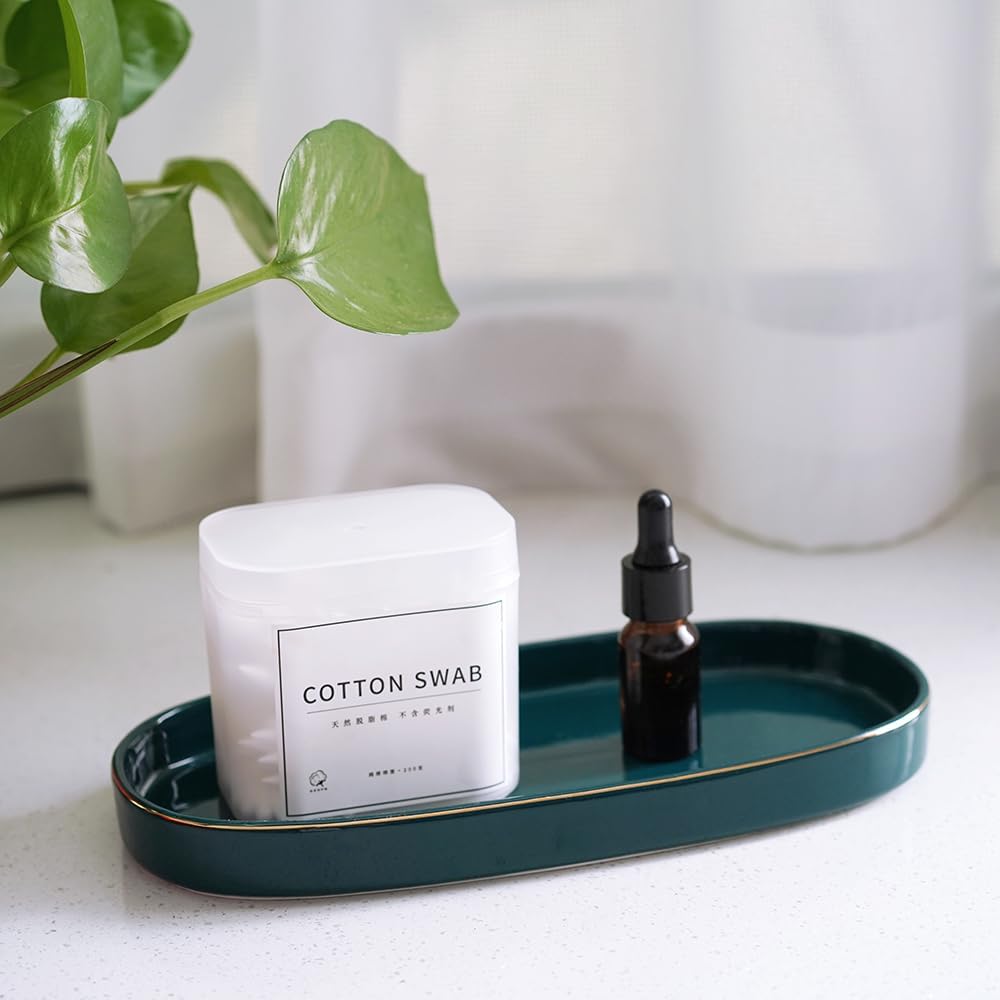 10x5 Bathroom Vanity Tray, Oval Ceramic Decorative Perfume Candle Tray for Bathroom/Kitchen Counter, Green